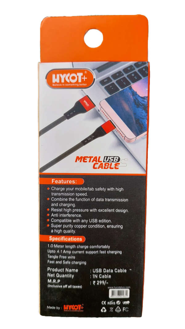 KYCOT+ Metal USB Type-C Data Cable DC-203 4.1A Safe Charging - Image 4