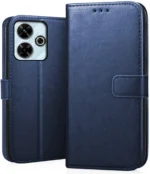 Flip Cover for POCO M6 Plus 5G (Blue, Black, Brown, Dual Protection, Artificial Leather)