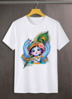 Krishna Flute Peacock Feather Printed White T-Shirt for Women & Men