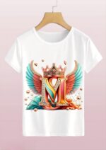 M Letter Wings Printed T-Shirt (pack of 1)– Royal Crown Graphic Tee for Men & Women