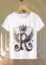 Royal Letter "R" Crown & Wings Graphic T-Shirt | Luxury White T-Shirt