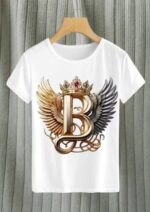 Royal Winged B Graphic Print White T-Shirt for Women