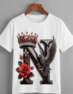 Men’s Crown Eagle Rose Printed T-Shirt | Stylish Graphic Print Round Neck T-Shirt