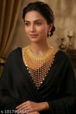 Traditional Gold-Plated Mesh Jali Choker Necklace | Bridal Bib Collar - Image 3