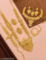 Traditional Gold-Plated Bridal Jewellery Combo Set with Long Rani Haar, Choker, Earrings, Maang Tikka & Nath