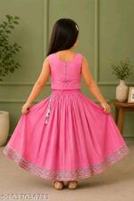 Girls Pink Embroidered Mirror Work Lehenga Choli Set with Dupatta | Ethnic Festive & Party Wear for Kids - Image 2
