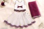 Baby Girls White & Pink Embroidered Cutwork Lehenga Choli Set with Net Dupatta | Traditional Festive & Party Wear - Image 3