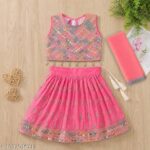 Girls Pink Embroidered Mirror Work Lehenga Choli Set with Dupatta | Ethnic Festive & Party Wear for Kids - Image 4