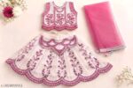 Baby Girls White & Pink Embroidered Cutwork Lehenga Choli Set with Net Dupatta | Traditional Festive & Party Wear - Image 2