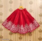 Girls Peacock Blue Embroidered Silk Lehenga Choli Set with Scalloped Border | Ethnic Festive Wear for Kids - Image 15