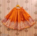 Girls Peacock Blue Embroidered Silk Lehenga Choli Set with Scalloped Border | Ethnic Festive Wear for Kids - Image 24