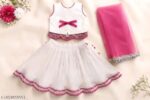 Baby Girls White & Pink Embroidered Cutwork Lehenga Choli Set with Net Dupatta | Traditional Festive & Party Wear - Image 4