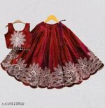 Girls Peacock Blue Embroidered Silk Lehenga Choli Set with Scalloped Border | Ethnic Festive Wear for Kids - Image 17