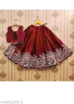 Girls Peacock Blue Embroidered Silk Lehenga Choli Set with Scalloped Border | Ethnic Festive Wear for Kids - Image 21