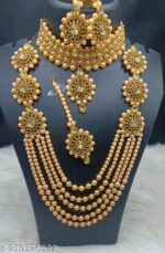 Bridal White Pearl & Kundan Choker with Layered Long Necklace, Earrings & Maang Tikka Jewellery Set - Image 4