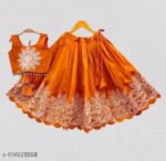 Girls Peacock Blue Embroidered Silk Lehenga Choli Set with Scalloped Border | Ethnic Festive Wear for Kids