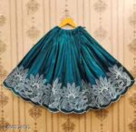 Girls Peacock Blue Embroidered Silk Lehenga Choli Set with Scalloped Border | Ethnic Festive Wear for Kids - Image 23
