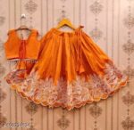 Girls Peacock Blue Embroidered Silk Lehenga Choli Set with Scalloped Border | Ethnic Festive Wear for Kids - Image 5