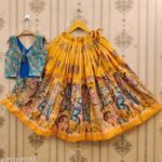 Girls Ethnic Printed Yellow Lehenga Choli Set with Floral Dupatta - Image 3